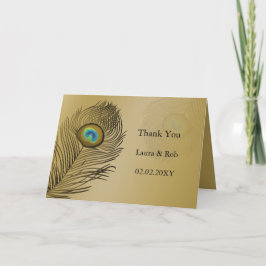 Tarjeta De Agradecimiento boda de pavo real oro Gracias