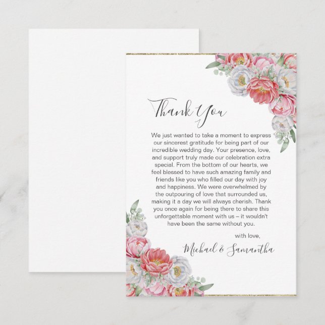 Tarjeta De Agradecimiento Boda de Peones Blancos y Rosa (Anverso / Reverso)