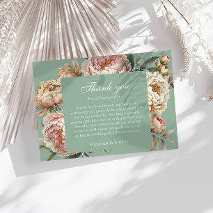Tarjeta De Agradecimiento Boda de peones rosados de Rubor verde rustico Past
