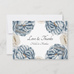 Tarjeta De Agradecimiento Boda de peonía blanca y azul polvoriento