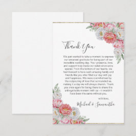 Tarjeta De Agradecimiento Boda de Peonía Rosa y Blanca