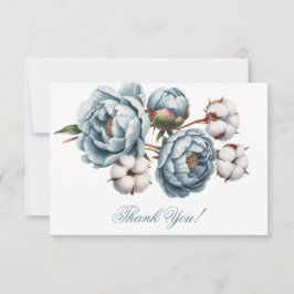 Tarjeta De Agradecimiento Boda de peonía y algodón azul polvoriento