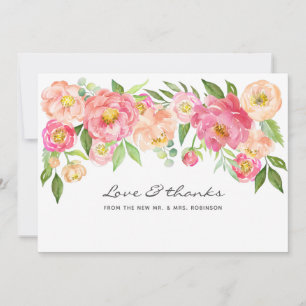 Tarjeta De Agradecimiento Boda de peonías al acuarela