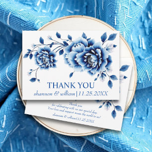 Tarjeta De Agradecimiento Boda de peonías chinas con flores azules