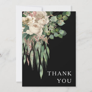 Tarjeta De Agradecimiento Boda de peonías florales negras elegantes