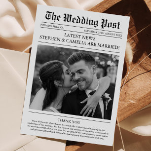 Tarjeta De Agradecimiento Boda de periódico editorial de revista