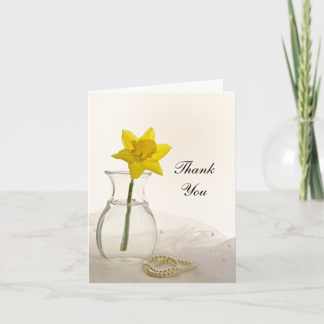 Tarjeta De Agradecimiento Boda de Perlas y Daffodil Amarillo Gracias (Anverso)