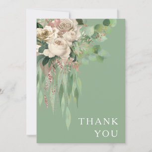 Tarjeta De Agradecimiento Boda de personalidades florales verdes modernas