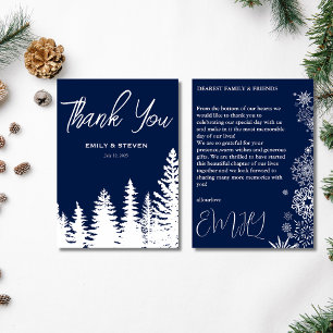Tarjeta De Agradecimiento Boda de Pino Forestal de invierno de la Marina