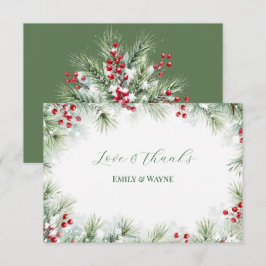 Tarjeta De Agradecimiento Boda de Pino Invernal y Bayas Rojas