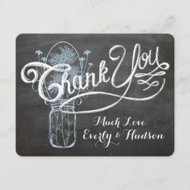 Tarjeta De Agradecimiento Boda de pizarra en tarro de Mason azul rústico