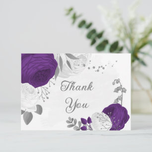 Tarjeta De Agradecimiento boda de plata de flores reales moradas y blancas