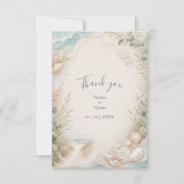 Tarjeta De Agradecimiento Boda de playa acuarela costera romántica