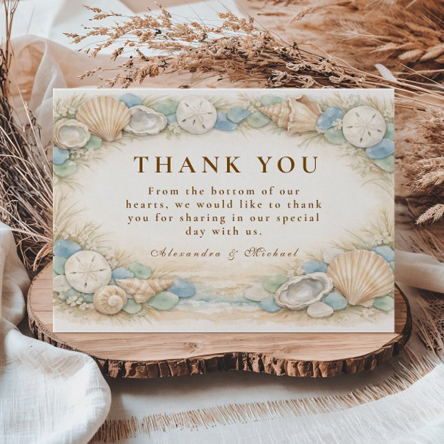 Tarjeta De Agradecimiento Boda de Playa con Conchas de Mar (Subido por el creador)