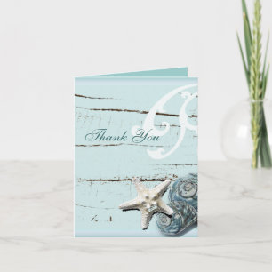 Tarjeta De Agradecimiento Boda de playa con conchas marinas azules agradecim
