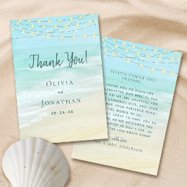 Tarjeta De Agradecimiento Boda de playa de Ocean String Lights