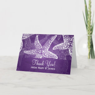 Tarjeta De Agradecimiento Boda de playa "Gracias" Starfish Purple