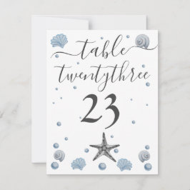 Tarjeta De Agradecimiento Boda de Playa Gray Starfish Blue Shells