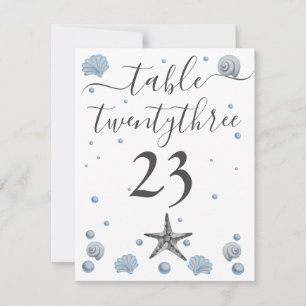 Tarjeta De Agradecimiento Boda de Playa Gray Starfish Blue Shells