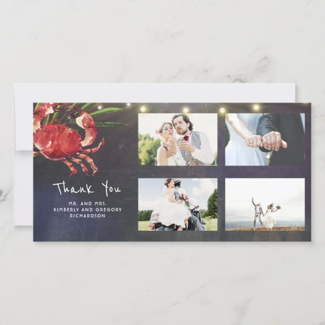 Tarjeta De Agradecimiento Boda De Playa Náutica Cangrejo Gracias Boda (Anverso)