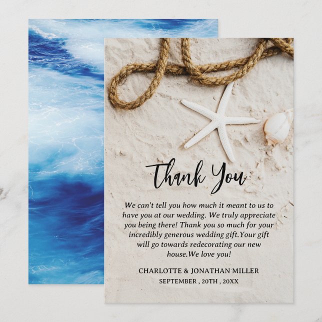 Tarjeta De Agradecimiento Boda de playa tropical personalizada (Anverso / Reverso)