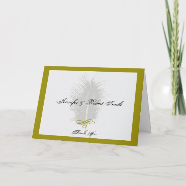 Tarjeta De Agradecimiento Boda de plumas Marabou doradas y blancas, agradeci (Anverso)