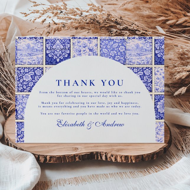 Tarjeta De Agradecimiento Boda de porcelana azul Delft de patchwork (Subido por el creador)