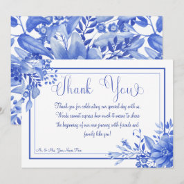 Tarjeta De Agradecimiento Boda de porcelana floral azul y blanca