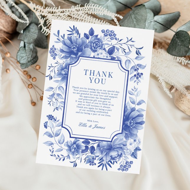 Tarjeta De Agradecimiento Boda de porcelana floral Chinoiserie Blue White (Subido por el creador)