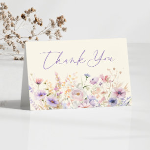 Tarjeta De Agradecimiento Boda de pradera de flores silvestres púrpura rosa