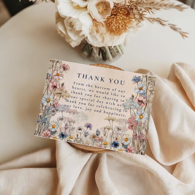 Tarjeta De Agradecimiento Boda de pradera floral bohemio suave (Subido por el creador)