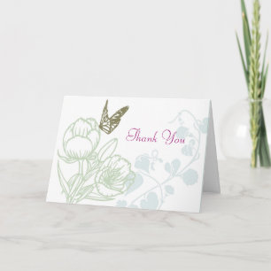 Tarjeta De Agradecimiento Boda de primavera con flora y mariposa ilustrada