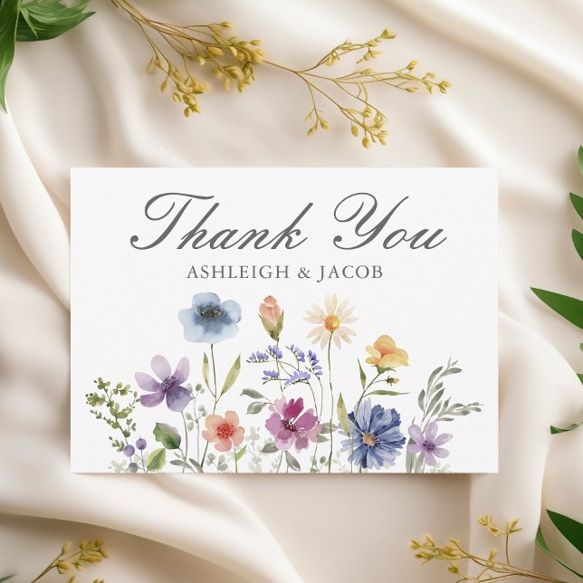 Tarjeta De Agradecimiento Boda de primavera de flores silvestres elegantes p (Subido por el creador)