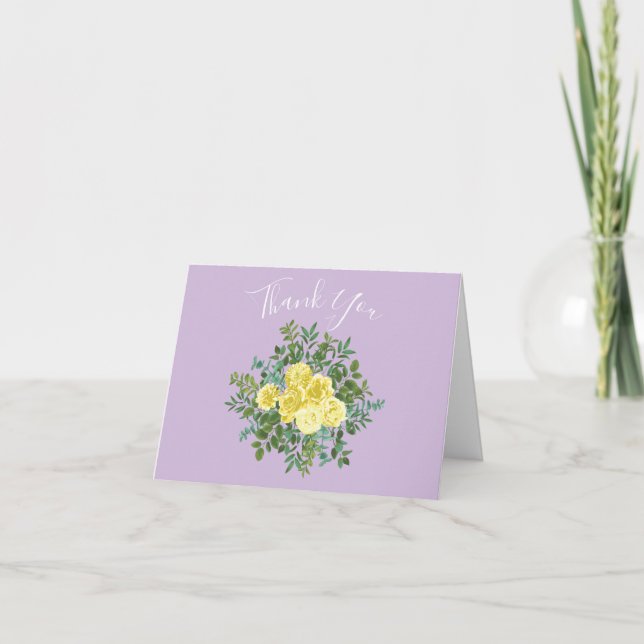 Tarjeta De Agradecimiento Boda de Primavera Elegante Amarillo y Morado Vinta (Anverso)
