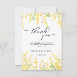 Tarjeta De Agradecimiento Boda de primavera floral dorada mimosa amarilla