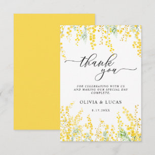 Tarjeta De Agradecimiento Boda de primavera floral dorada mimosa amarilla