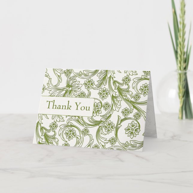 Tarjeta De Agradecimiento Boda de primavera floral verde y blanca (Anverso)