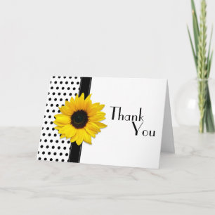 Tarjeta De Agradecimiento Boda de Punto Polka Blanco Girasol Gracias