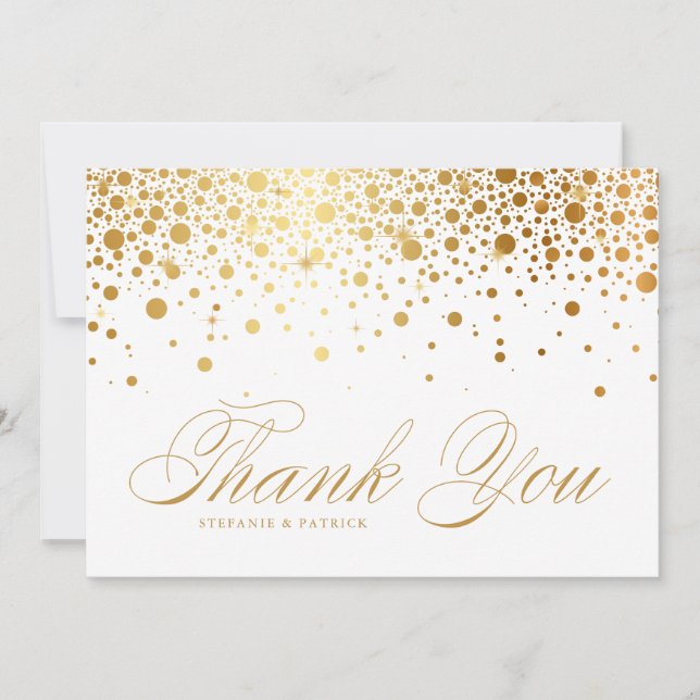 Tarjeta De Agradecimiento Boda de puntos de confetti de Relieve metalizado d (Anverso)