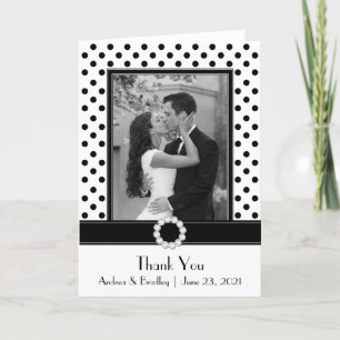 Tarjeta De Agradecimiento Boda de puntos de polka blanco negro, gracias