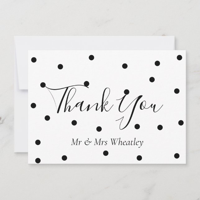 Tarjeta De Agradecimiento Boda de puntos de polka blanco y negro gracias (Anverso)