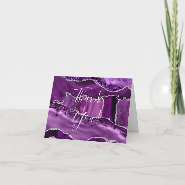 Tarjeta De Agradecimiento Boda de Purpurina formal de Agate Purple Silver (Anverso)