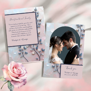 Tarjeta De Agradecimiento boda de rama botánica de color rosa y perla