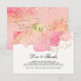Tarjeta De Agradecimiento Boda de ramas de color rosa