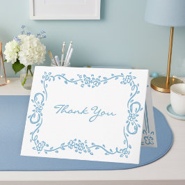 Tarjeta De Agradecimiento Boda de raya floral dibujada a mano azul caprichos