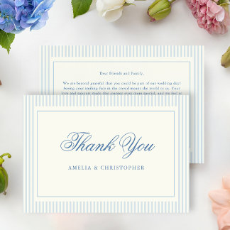 Tarjeta De Agradecimiento Boda de rayas azules clásicas