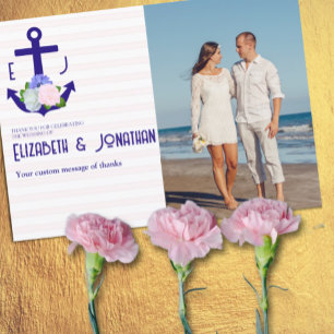Tarjeta De Agradecimiento Boda de rayas florales náuticas