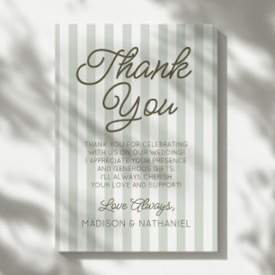Tarjeta De Agradecimiento Boda de rayas verde salvia minimalista moderna