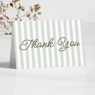 Tarjeta De Agradecimiento Boda de rayas verde salvia minimalista moderna