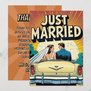 Tarjeta De Agradecimiento Boda de recién casados de cómic retro